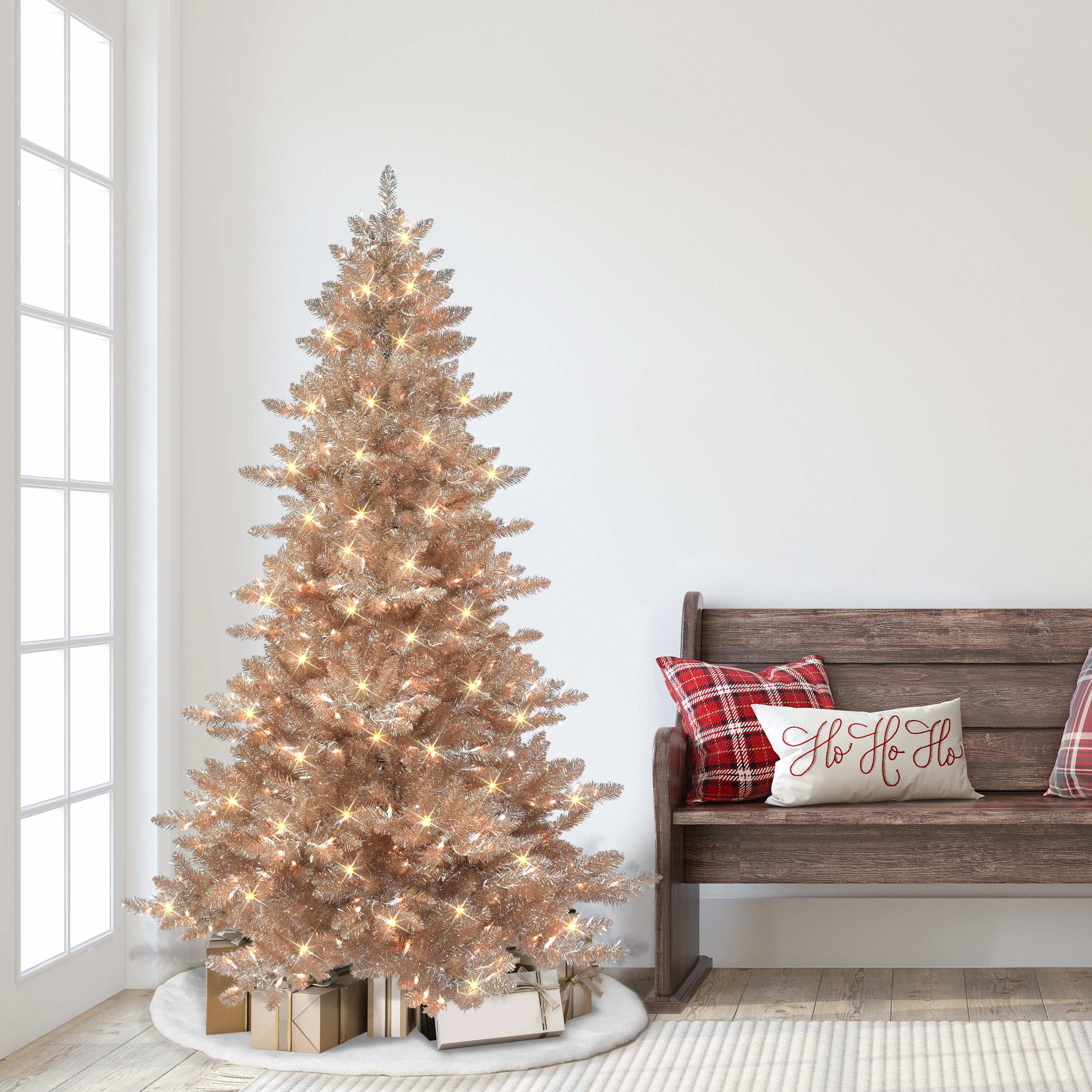 6.5ft Pre-lit Rose Gold Royal Majestic Spruce Christmas Tree